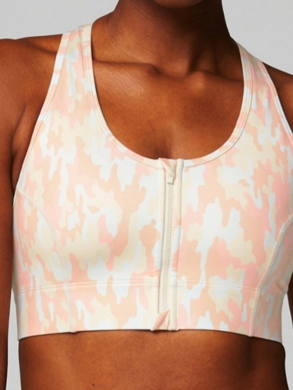 Fabletics On The Go Medium Impact Pastel Pink Multi Camo Sports Bra Size S